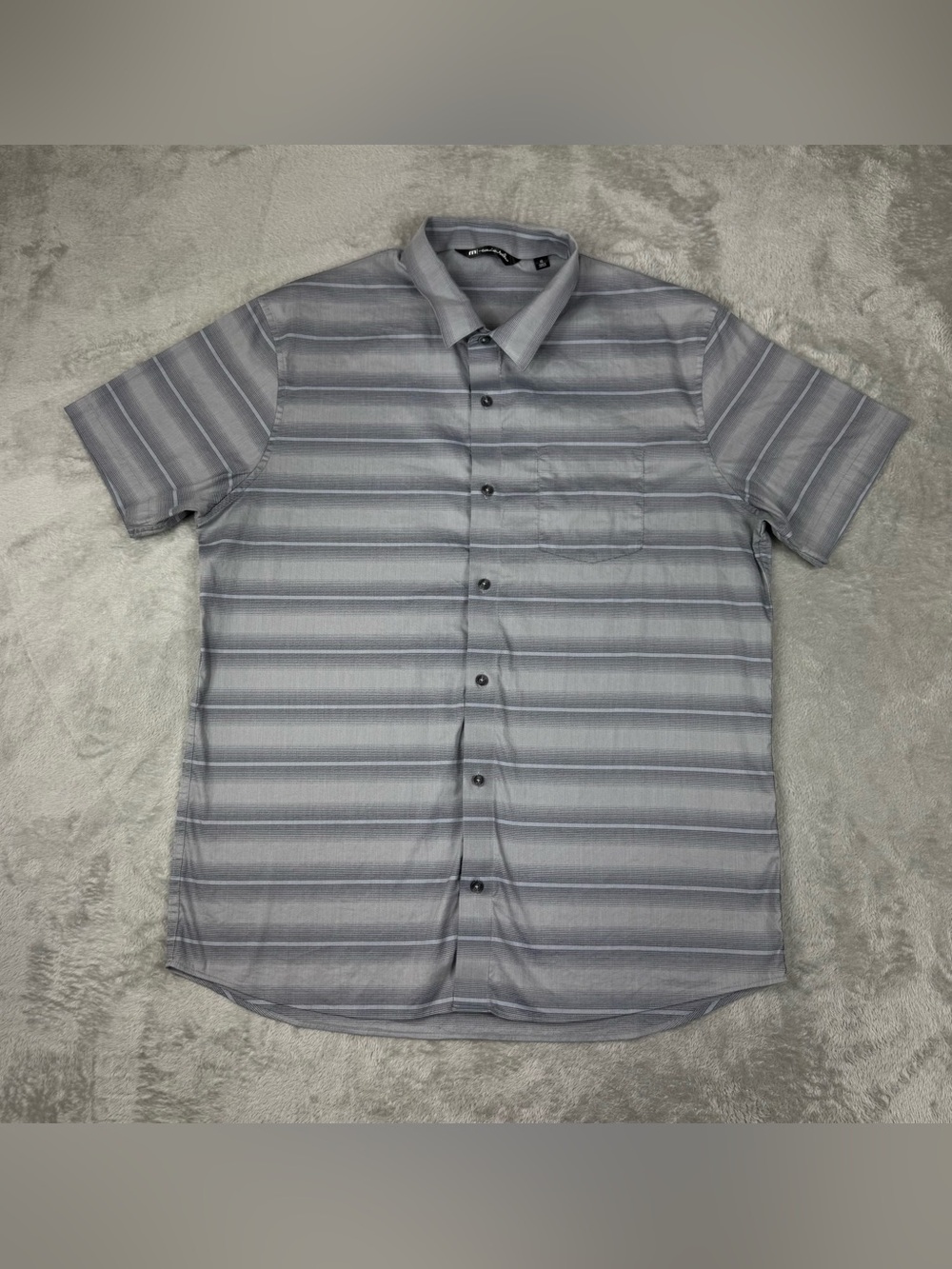Travis Mathew Shirt Mens Gray Striped Golf Stretch Cotton Button Up